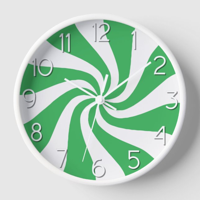 Candy Peppermint Swirl Green and White Clock (Front)