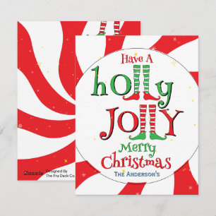 Candy Peppermint Swirl Holly Jolly Merry Christmas Holiday Card