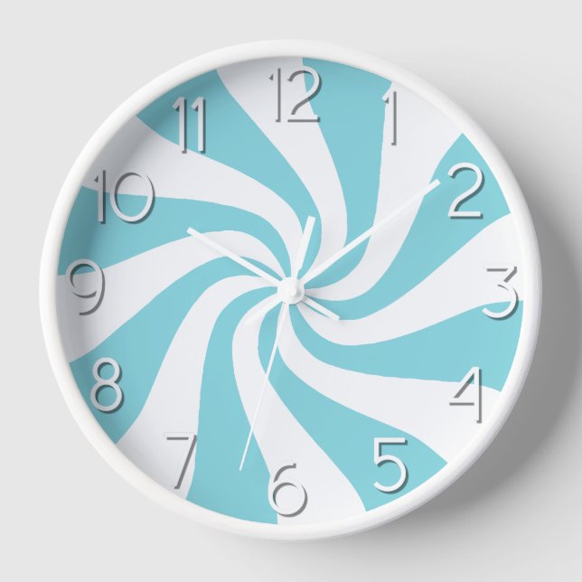 Candy Peppermint Swirl Light Blue and White Clock (Front)