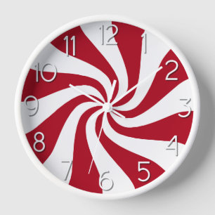 Candy Peppermint Swirl Red and White Clock