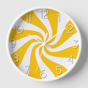 Candy Peppermint Swirl Yellow and White Clock