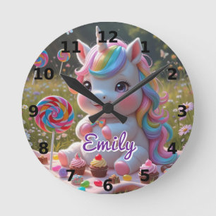 Candy Picnic Unicorn Wall Clock – Editable Name