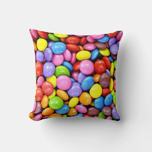 Candy pieces, colourful sweet treats throw pillow (Front)