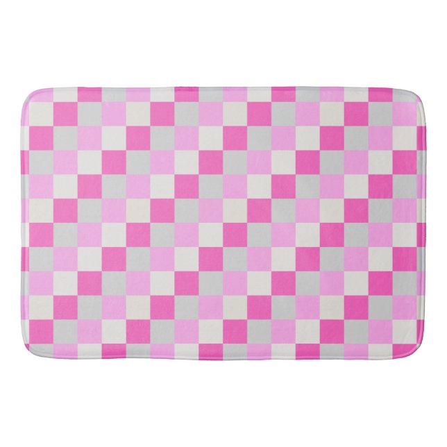 Candy Pink and White Check Pattern Bath Mat (Front)