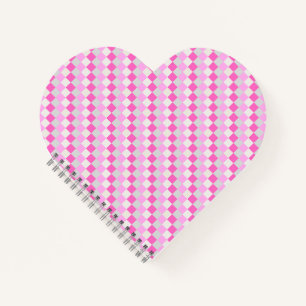 Candy Pink and White Check Pattern Heart Shape Notebook