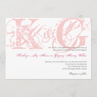 Candy pink antique grunge monogram wedding invite