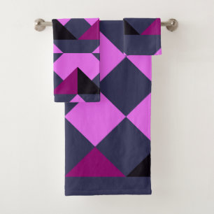 Candy Pink, Eggplant, blue, and jaguar geometric Bath Towel Set