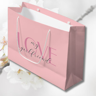 Candy Pink Elegant LOVE Pastel Rose Valentine Large Gift Bag