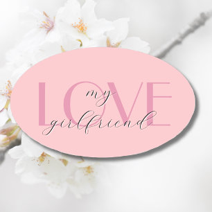 Candy Pink Elegant LOVE Pastel Rose Valentine Oval Sticker