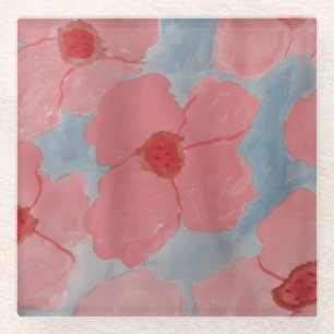 Candy Pink Flowers Glass Coaster