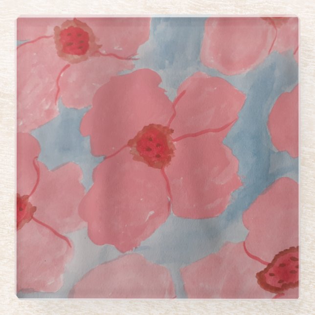 Candy Pink Flowers Glass Coaster (Front)
