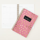 Candy Pink Gold Glitter Dots Year and Name Planner<br><div class="desc">Start your year off on the right foot with this personalized and chic week and month planner featuring a pattern of faux gold glittered dots on a candy pink background. Don't forget to customize the front with the year and name of your choice!</div>