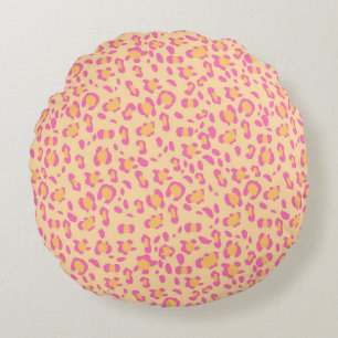 Candy Pink Leopard Animal Print Glam 1 Round Pillow