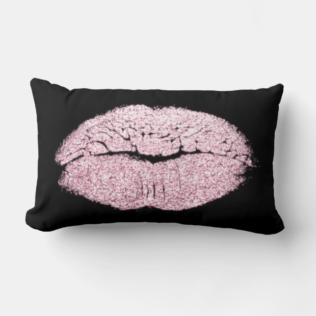 Candy Pink Lips Glitter Black White Makeup Kiss Lumbar Pillow (Front)