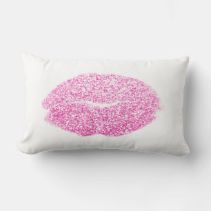 Candy Pink Lips Glitter White Makeup Kiss Glam Lumbar Pillow