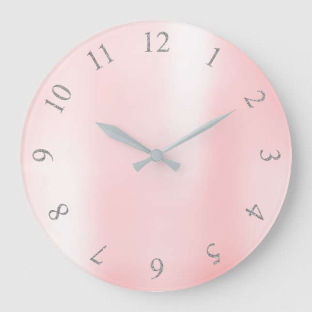 Candy Pink Metallic Silver Grey US UK Numbers Large Clock (Front)