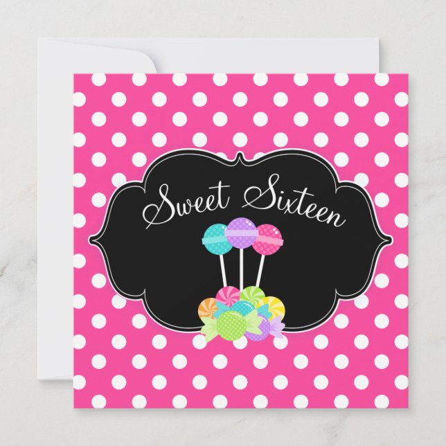 Candy Pink Polka Dot Sweet 16 Birthday Invitations (Front)