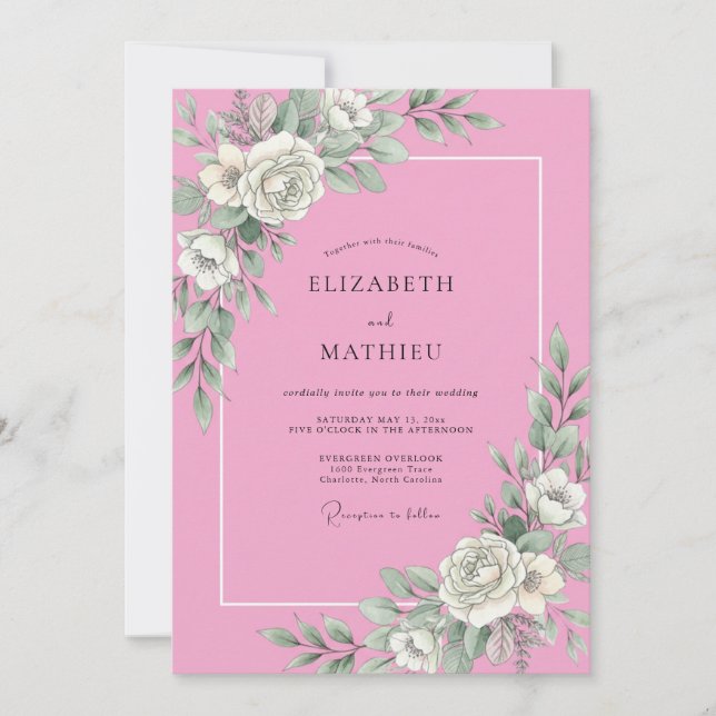 Candy Pink Radiant Botanical Wedding Invitation (Front)