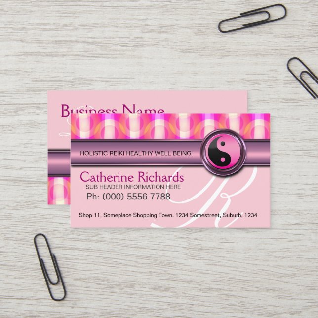 Candy Pink Reiki Health & Beauty Business Cards (Front/Back In Situ)