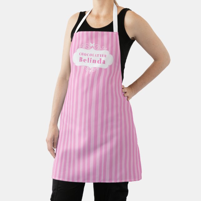 Candy pink stripe chocolatier or cake bakers apron (Insitu)