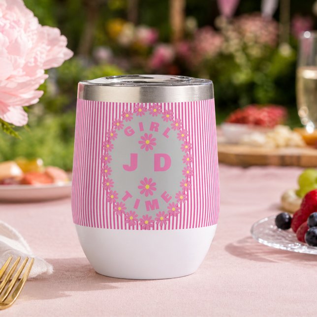 Candy Pink Striped  (Hot or cold, it’s always GIRL TIME Customize your initials and sip in style. The sweetness of Pink.)