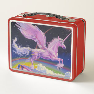Candy Pink Synthwave Rainbow Highway Unicorn Metal Lunch Box