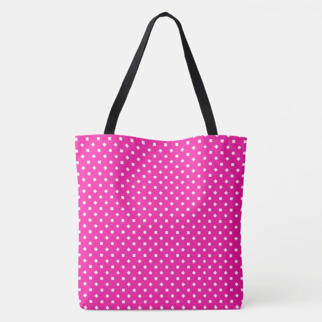 Candy Pink White Girly Square Polka Dot Pattern Tote Bag (Back)
