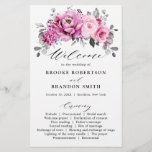 Candy Pink White Silver Floral Wedding Program<br><div class="desc">Elegant royal blue white silver theme wedding program featuring elegant bouquet of candy pink,  silver,  pure white colour rose flowers buds and grey eucalyptus leaves. Please contact me for any help in customization or if you need any other product with this design.</div>