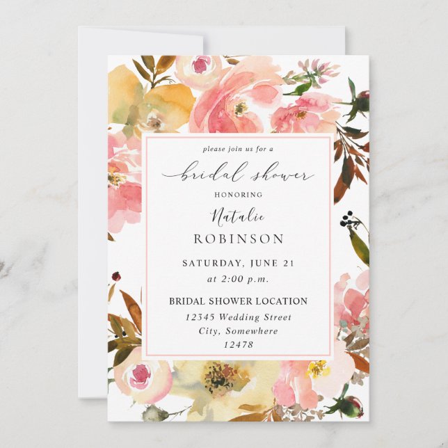 Candy Pink & Yellow Floral Bridal Shower Invitation (Front)