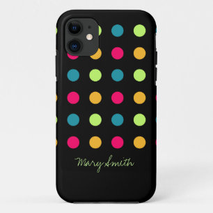 Candy Polka Dot Custom Name Blue iPhone 11 Case