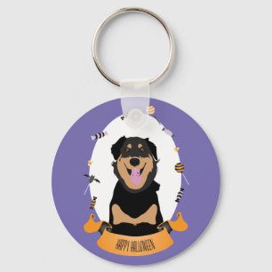 Candy Portrait Rottweiler Dog Purple Orange Keychain