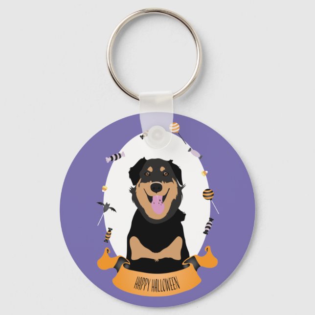 Candy Portrait Rottweiler Dog Purple Orange Keychain (Front)
