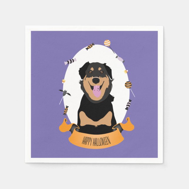 Candy Portrait Rottweiler Dog Purple Orange Napkin (Front)