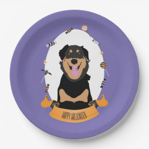 Candy Portrait Rottweiler Dog Purple Orange Paper Plate