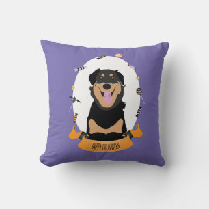 Candy Portrait Rottweiler Dog Purple Orange Throw Pillow