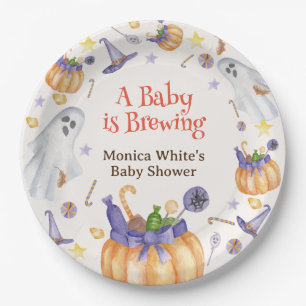 Candy Pumpkin Ghosts Halloween Baby Brewing Shower Paper Plate