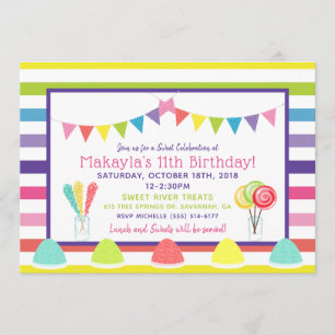 Candy Rainbow Stripe Birthday Party Invitation