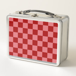 Candy Red and Candy Pink Checkerboard Metal Lunch Box