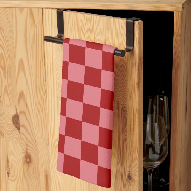 Candy Red and Candy Pink Chequerboard Kitchen Towel (Thirds Fold)