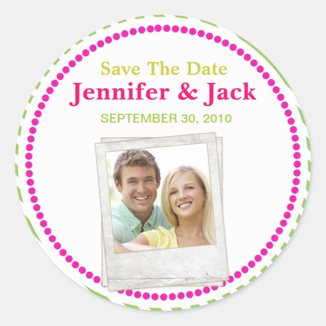 Candy Save the date Sticker with photo (Front)