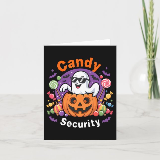 Candy Security Boo Pumpkin Ghost Halloween Card (Front)
