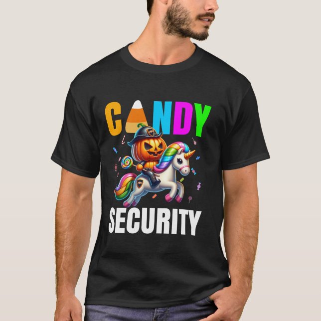 Candy Security Ghost Pumpkin Halloween Dad Mom T S T-Shirt (Front)