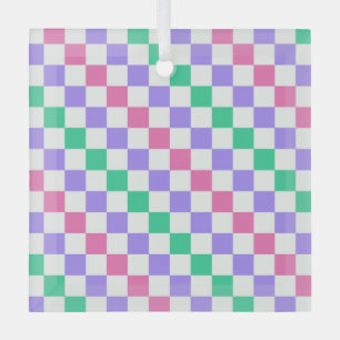 Candy shop diagonal checkerboard pattern glass ornament