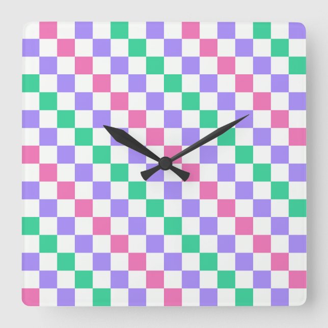 Candy shop diagonal checkerboard pattern square wall clock (Front)