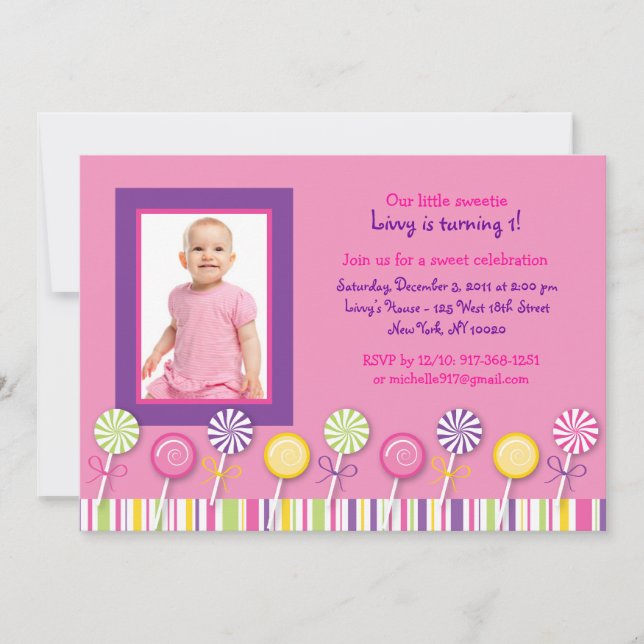 Candy Shop Lollipop Birthday Invitations (Front)