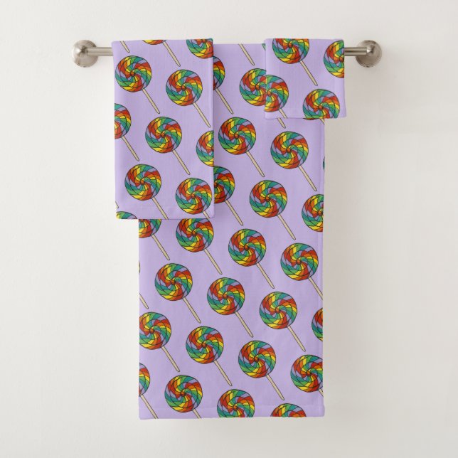 Candy Shoppe Purple Rainbow Lollipop Pop Lolly Bath Towel Set (Insitu)