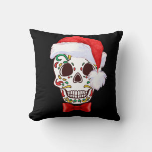 Candy Skull Pillow with Santa Hat