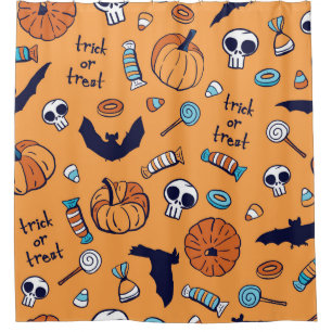 Candy Skull Pumpkin Bat Seamless Pattern.