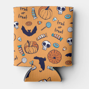 Candy Skull Pumpkin Bat Seamless Pattern. Can Cooler