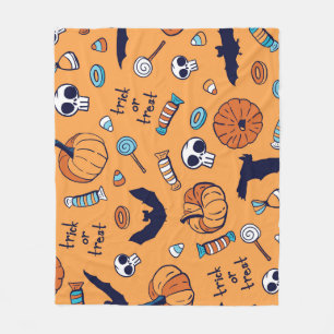 Candy Skull Pumpkin Bat Seamless Pattern. Fleece Blanket